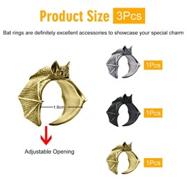 CVFRTT 3 Piece Fermausringe Gothic Ring Open Adjustable Ring Unisex Exotic Animal Ring Decoration