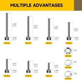 Mywish 550 Pcs M3 Screw Nuts and Bolts Assortment Kit, 304 Stainless Steel Hex Socket Head Cap Metric Screws Bolts, Spring & Flat Lock Washers/Hex Nuts/Wrenches, DIN912 M3*6/8/12/14/16/20/25