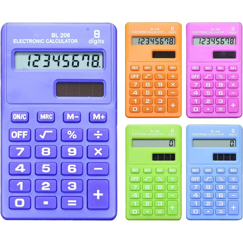 Blue Basic Standard Calculators Mini Digital Desktop Calculator, Solar Power