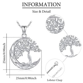 Friggem Tree of Life Necklace Mother and Daughter Sterling Silver Celtic Knot Family Tree Necklace with Round Crystal Tree of Life Pendant Jewellery Gifts for Women, Sterling Silver