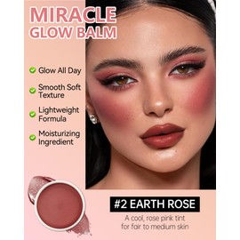 Multi Glow Balm, Miracle Glow Balm Tinted Face Creamy Blush for Women Cheeks Lip Eye, Hydrating Lightweight & Blendable Color, Shimmer Blusher Balm Facial Makeup, Thanksgiving Facial Gift-02 Rose