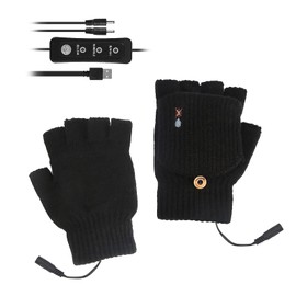 Rehomy USB Heated Gloves Mittens for Men and Women, Winter Warm Knitted Full & Half Finger Laptop Gloves with Finger Cover Hand Warmer for Indoor or Outdoor Use, Black, M