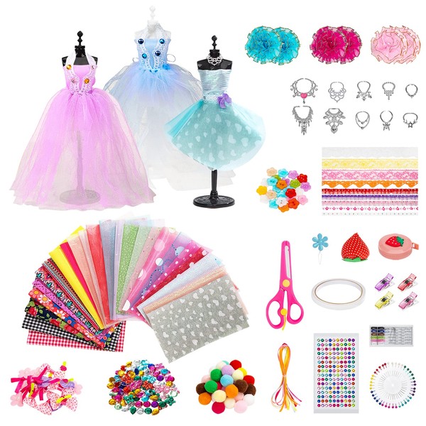 Fashion Design Kit for Girls with 3 Mannequins - Creativity DIY Arts & Crafts Kit Sewing Kit for Kids Learning Toys - Teen Girls Kids Birthday Gift Age 6 7 8 9 10 11 12+
