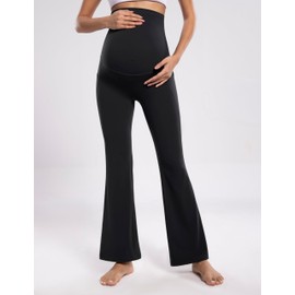 POSHDIVAH Women's Maternity Flare Leggings Over The Belly Pregnancy Workout Active Yoga Lounge Bootcut Pants with Pockets Black XX-Large