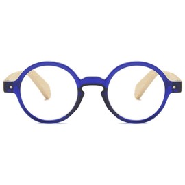 ABETOS Round Wood Look Reading Glasses for Men Women Spring Hinges Retro Fashion Wood Readers with Bamboo Temples, Blue+2.5