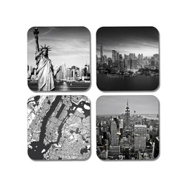 DV DESIGN 4 x Square New York Coasters - Travel Holiday Map Landmarks Black White USA City Gift #77917
