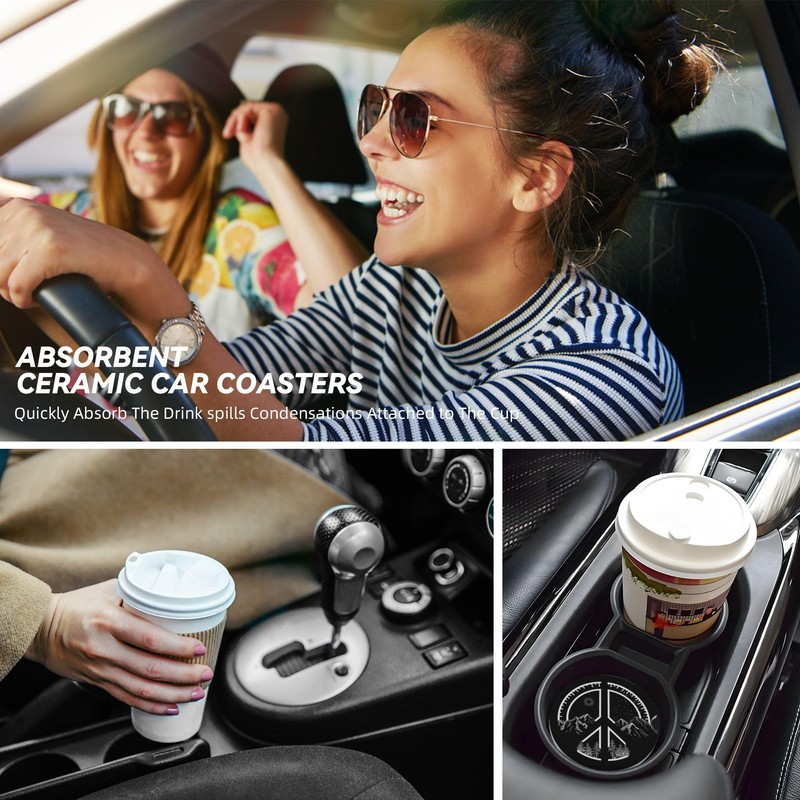 Absorbent Car Coasters for Cup Holders, 2 Pack Universal Anti