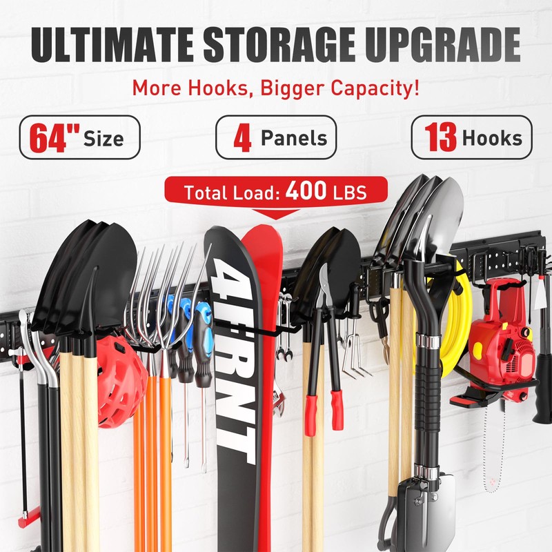 ZICANYCO Garage Tool Organizer Wall Mount 64 inches with 13