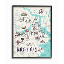 Stupell Industries Illustrative Map of Boston Massachusetts Landmarks Wall Art, 11 x 14, Multi-Color