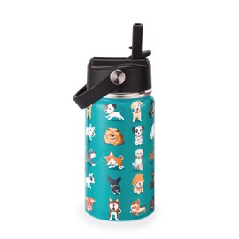 Cutiset 350 ml Insulated Water Bottle for Children with Straw & Carry Handle, Puppy, Double Walled Leak-proof Water Bottle for Boys Girls Sports School Travel Outdoors