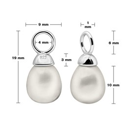 Quiges Vintage Style Classic 925 Sterling Silver Dangle Drop Charms Set for Hoop Earrings with Freshwater Teardrop Shaped Pearls