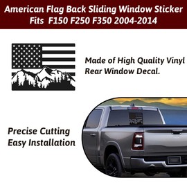 Zhizhong Rear Middle Window Decal Fit F150 2004-2014, American Flag Snow Mountain Back Sliding Window Sticker