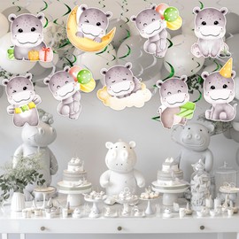 SHADOAMP Hippo Party Decorations, 24pcs Hippo Hanging Swirls Hippopotamus Hanging Ceiling Streamers for Boys Safari Jungle Animal Hippo Birthday Baby Shower Party Supplies