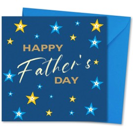 Fathers Day Card. Card for Dad. Gold & Blue Stars Design with matching Envelope. 148 x 148mm. Ecofriendly. Verse inside. Printed and Packed in UK.