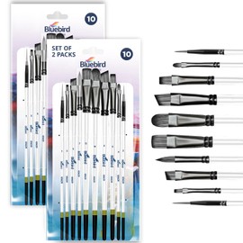 Bluebird 10x2 (20) Pcs Professional Artist Paint Brush Set for Acrylic Paintings - Acrylic Paint Brushes for Water, Oil Painting - Brushes for Canvas, Fabric & Watercolors