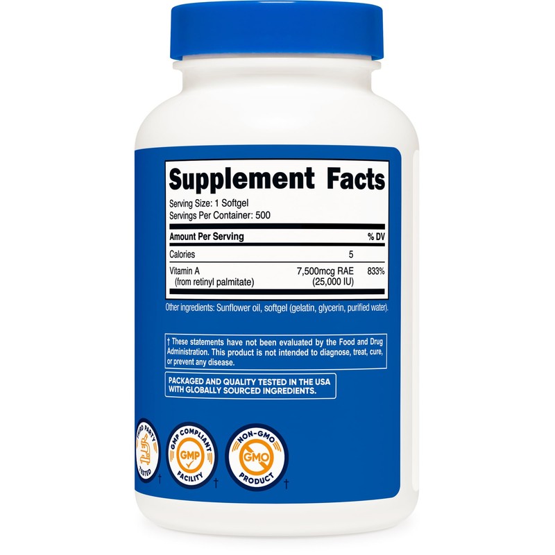 Nutricost Vitamin A 25000 IU, 500 Softgels, Non-GMO, Gluten Free