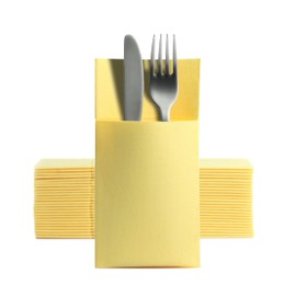 Aroba 50 Soft Point Cutlery Napkins, Soft Material, Volume and Structure, Ready-Folded Napkins with Slot, 39 x 38 cm, 1/8 Fold Cutlery Bag, Good Quality, Yellow