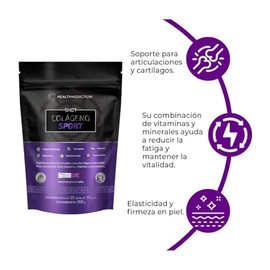 HEALTHADDICTION - Colágeno Sport Efervescente, Sabor Frambuesa, 30 Sobres de 12g, con Colágeno Hidrolizado, Glucosamina y Vitaminas para Fortalecimiento Muscular y Articular