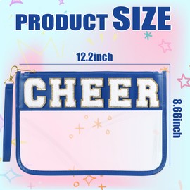 BuyCard Cheer Chenille Letter Bags Clear Makeup Bag, Cheerleader Gifts Cosmetic Bag, Varsity Preppy Patch Flat Pouch Cheer Accessories, Waterproof PVC Organizer Toiletry Bag for Women Girls Navy Blue
