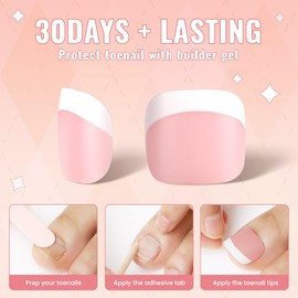 Press On Toenails, Nail Glue Included Short French Tip Press On Toenails 180Pcs Pink Gel Toe Nail Tips (Short French Pink)