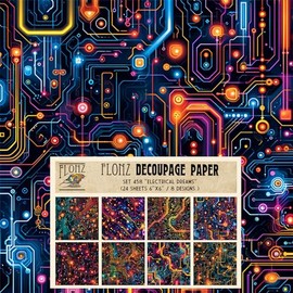Decoupage Paper Pack (24 Sheets 6"x6") Electrical Dreams # Vintage Styled Pattern Paper for Decoupage, Craft and Scrapbooking