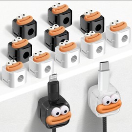 Cord Organizer Holder MARUKO 12er-Pack Kabelhalter, Niedliche Skurrile Magnetische Kabelklammern, Selbstklebende Kabelhalter für Schreibtisch, Auto, Nachttisch, Büro, Haus (Schwarz/Weiß)