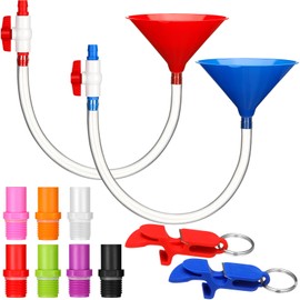 Vertintong 2 Pack Beer Bong Tube and Funnel with Valve Drinking Funnel Funny with 8 Interchangeable Mouthpieces 2 Shotgun Keychain Tool for Birthday Wedding Party(Single End)