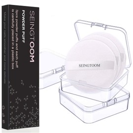 SEINGTOOM 3Pcs Powder Puff, 2.36 Inch Powder Puff for Body Powder, Body Powder Puff Powder Puff Loose Powder Puffs Soft Velour Body Powder Puff and Container White