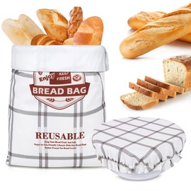 Bread Bags for Homemade Bread with Sourdough Bowl Cover, Reusable Cotton Linen Food Storage Bag to Keep Fresh Bread Boxes (off-white)