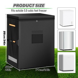 ZUYIYI Chest Freezer Covers, Outdoor Freezer Protector for 5 Cubic Feet, 420D Oxford Waterproof Full Cover Deep Freezer Covers with Top Cover for Open, Zipper Pocket 28"L x 23"W x 34"H, Black