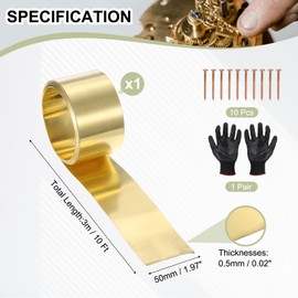 YELARXI Brass Sheet Roll Metal Film Brass Foil Plate, 0.5 x 50 x 3000mm 24 Gauge(0.5mm) Thickness Fit for DIY Crafts Electrical Repair - Cylinder(1 Pack, Brassy)