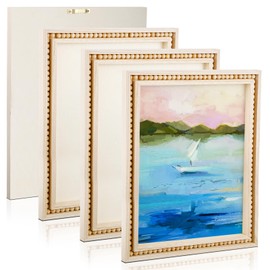 Wenqik 4 Pack Beaded Wood Canvas Panels Unfinished Wooden Blank Framed Signs Boho Style Panel Boards Square Plaques for DIY Crafts Painting Pouring Drawing Art Projects(14 x 11 Inch)