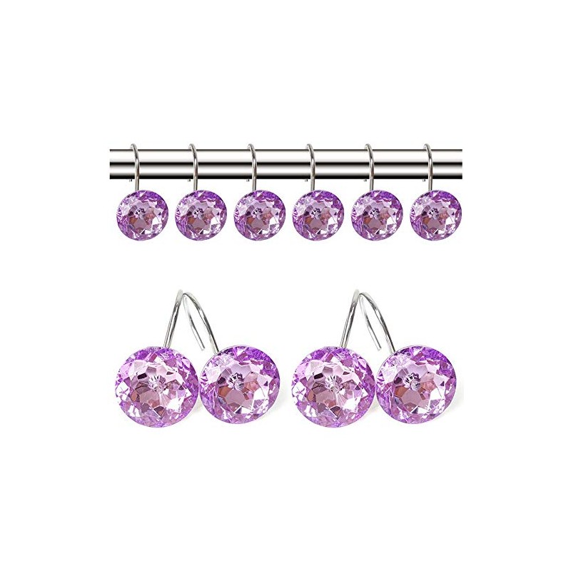 EleCharm 12 Pcs Bling Rhinestones Shower Curtain Hooks Bathroom Rolling