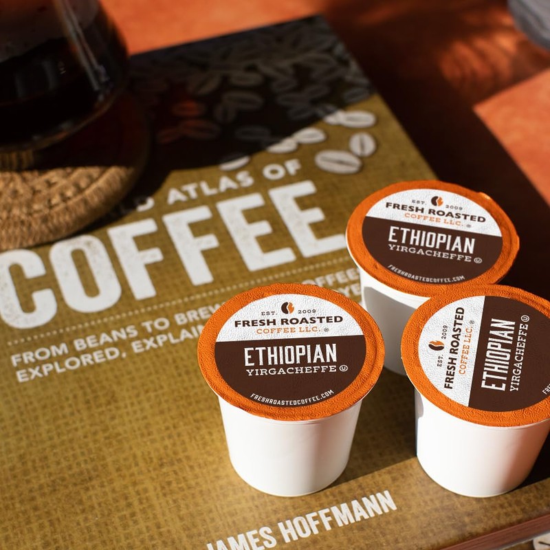 Fresh Roasted Coffee, Ethiopian Yirgacheffe Kochere, Medium Roast, 96 Pods