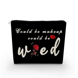 YULUENZE Funny Red Rose Lip Canvas Makeup Bag Funny Quote Weed Organizer Bag Canvas Toiletry Zipper Canvas Makeup Pattern Black Cosmetic Bag Ideal Birthday Present for Women Friends Sisters