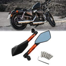 uxcell Pair Orange Handle Pentagonal Universal Rear View Mirror for Scooter Motorcycle