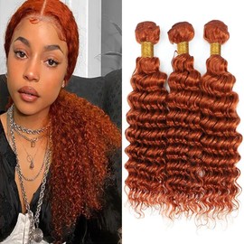 Giginger Bundles Human Hair 8 10 12 inch Orange Deep Wave Bundles 350 Color Human Hair Unprocessed Quick Weave Soft Sewn In Hair Extensions for Black Women
