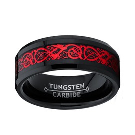 Metal Masters Men's Co. Black Tungsten Carbide Red Dragon Ring Wedding Band Black Carbon Fiber Comfort Fit 15
