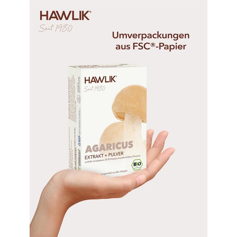 HAWLIK Vital Mushrooms Organic Agaricus Extract + Powder Capsules -