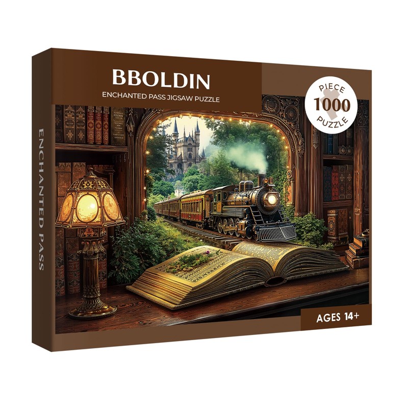 Train Forest Book Puzzle 1000 Pieces for Adults, Magic Vintage
