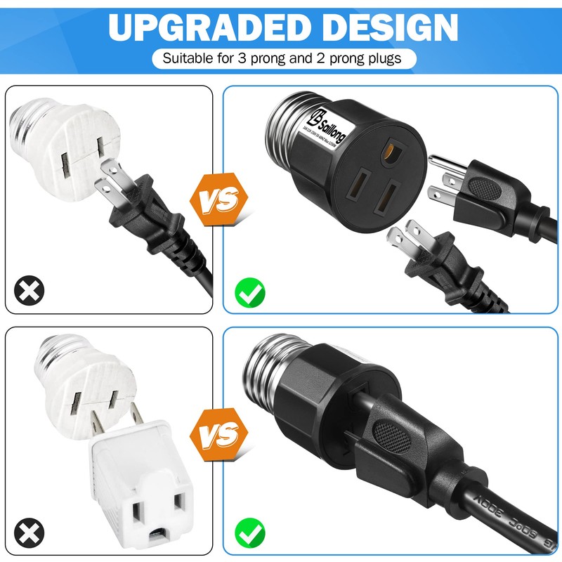 2 Pack Light Socket to Plug Adapter, Flame Retardant Light