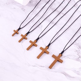JISHGS Natural Wooden Cross Necklace, Wooden Cross Necklace for Men and Women, Simple and Fashionable Car Rearview Mirror Pendant (Size：1.50 * 0.95inch)