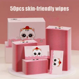 50pcs Travel CLeaning Flushable Wipes with Natural Extracts - Skin-Friendly Wet Wipes, Hypoallergenic & Unscented Travel Size Butt Wipes for Adults, Kids & Baby Care