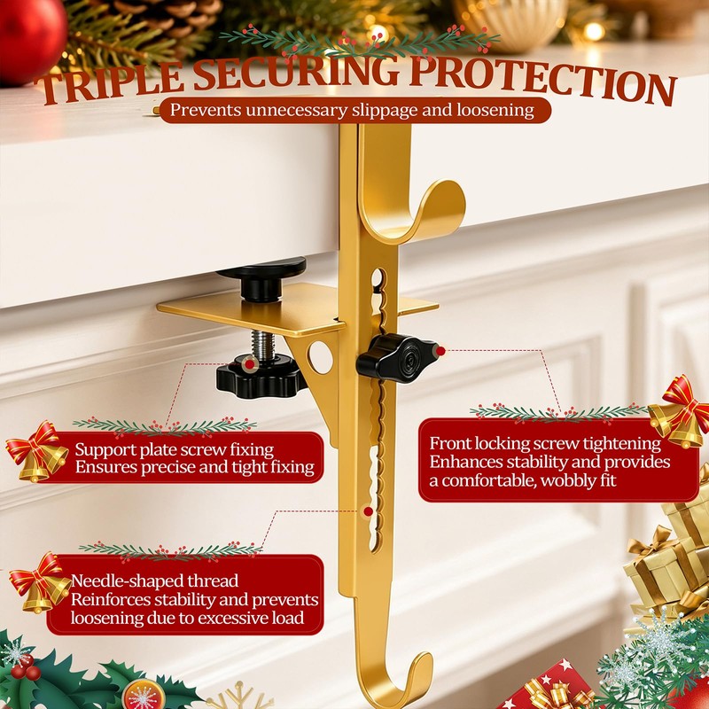 6Pcs Christmas Fireplace Stocking and Garland Hanger Fits 0.87-4.1" Mantle