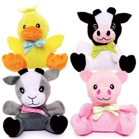 Baker Ross FC933 Farm Animal Plush Pals - Pack of 4, Soft Toys for Kids, Party Bag Fillers for Kids, Kids Toys