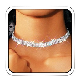 ACEDRE Rhinestone Choker Necklace Silver Crystal Row Tennis Chokers Sparkly Prom Costume Neck Jewelry Accessory for Women