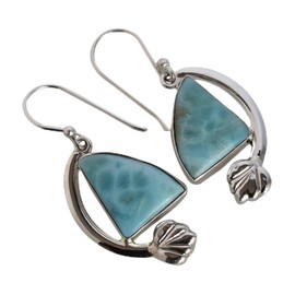 Larimar-Ohrhänger aus 925er Sterlingsilber mit Angelhaken, Schmuck aus Ozean-Edelsteinen im böhmischen Stil