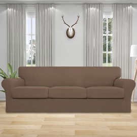 Easy-Going 4 Pieces Stretch Couch Cover Oversized Sofa Cover for Dogs Washable Sofa Slipcover for 3 Separate Cushion Couch Spandex Elastic Furniture Protector for Pets, Kids (Brown, Oversized Sofa)