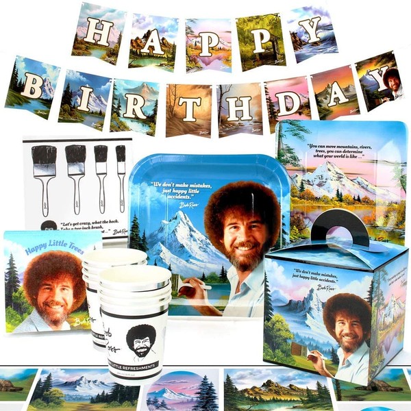 Bob Ross Party Supplies (Deluxe) Classic Birthday Party Pack, 74 Piece Set, by Prime Party
