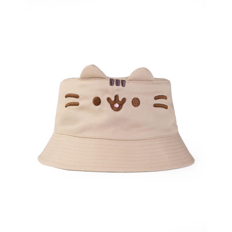 Pusheen Cat Girl Beige Bucket Hat | Novelty Face Design